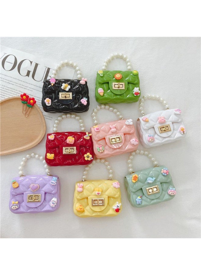 Children's bag with a pearl handle and crossbody chain, decorated with colorful embellishments, measuring 13x9x5 cm, multi-colored - Image 5
